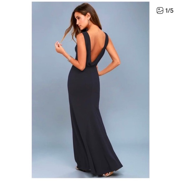 Lulu's Call My Name Midnight Blue Cowl Back Maxi Dress - Picture 2 of 8